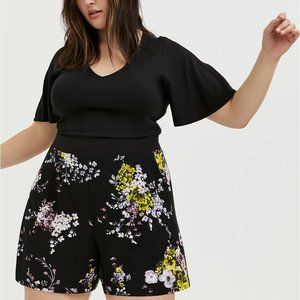 Torrid Size 0 Black Floral Challis Flutter Sleeve Romper